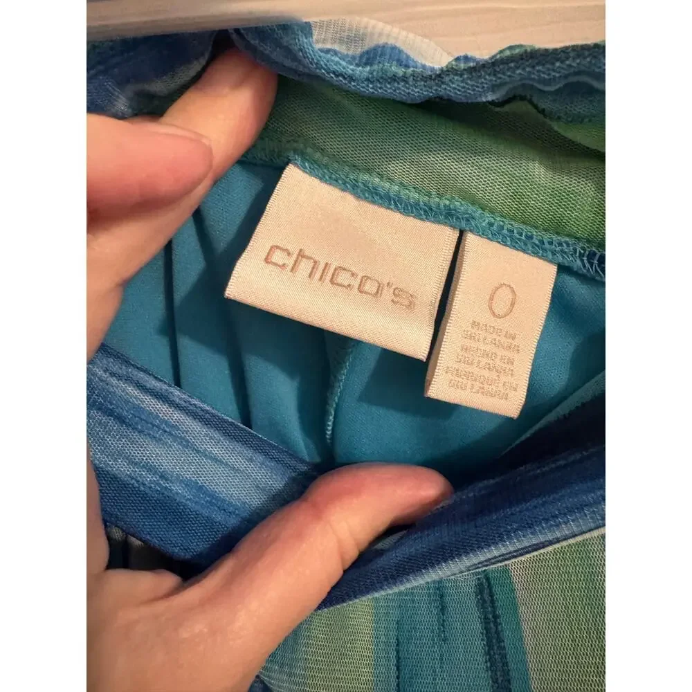 Chico's Watercolor Print Maria lined mesh Maxi Skirt Blue Green Size Small